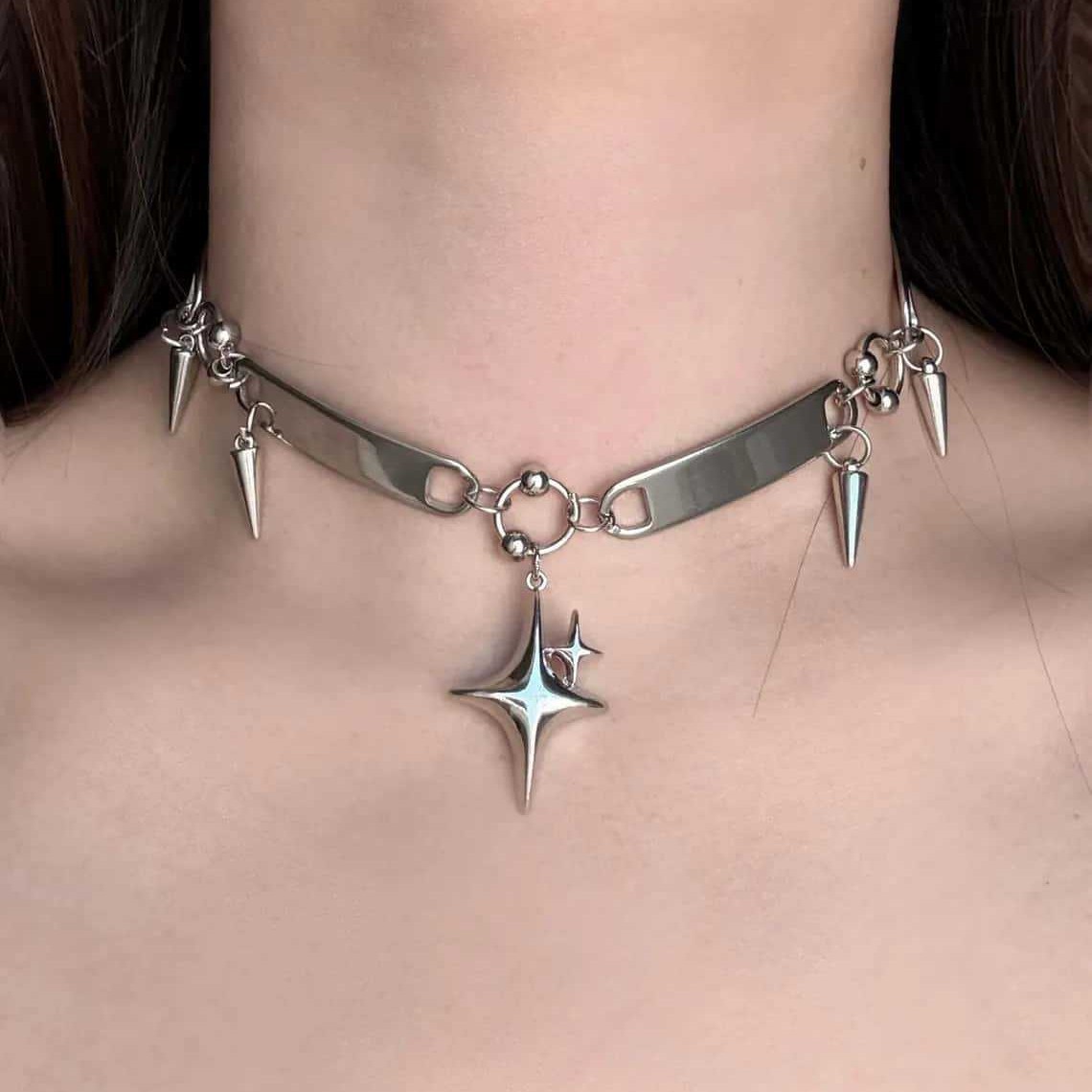 Body Jewelry Y2K - Punk Star Riveted Choker,Rock Jewelry,Y2k Accessory,Hippie,Goth,Design