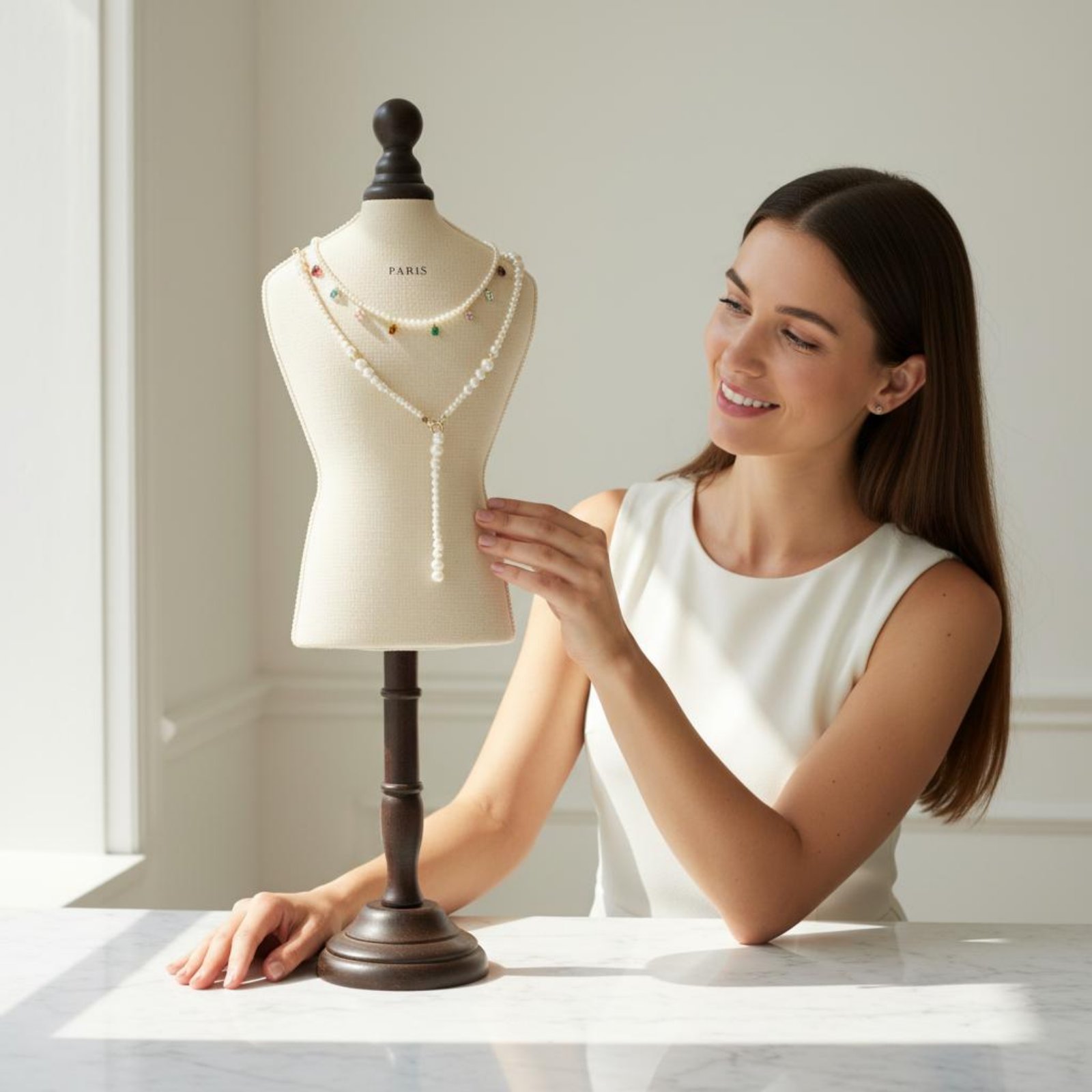 Body Jewelry Shop - Necklace Display Bust Wooden Base Jewelry