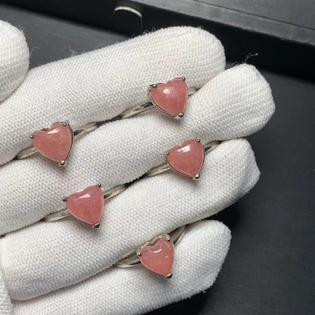 Body Jewelry High Quality - Heart Natural Rhodochrosite Ring Adjustable Female