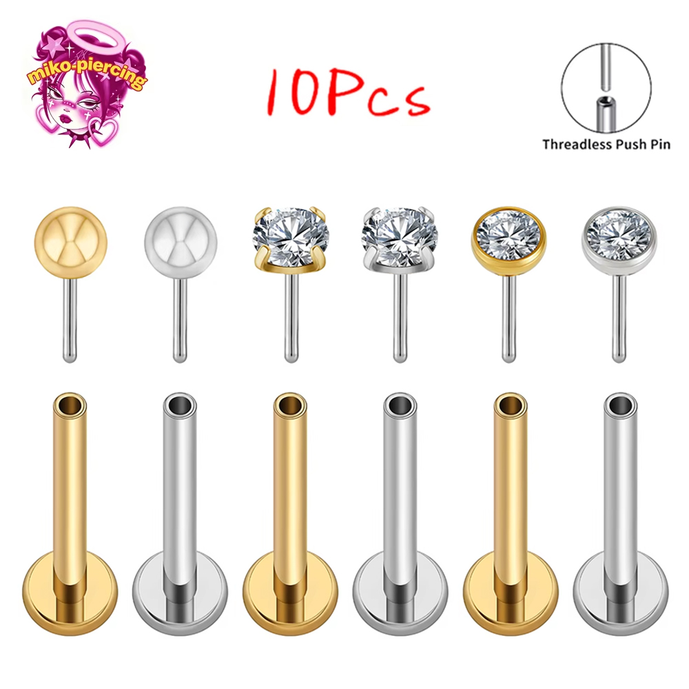 Body Jewelry Threadless - 10Pcs ASTM F136 Titanium 20G/18G/16G Threadless