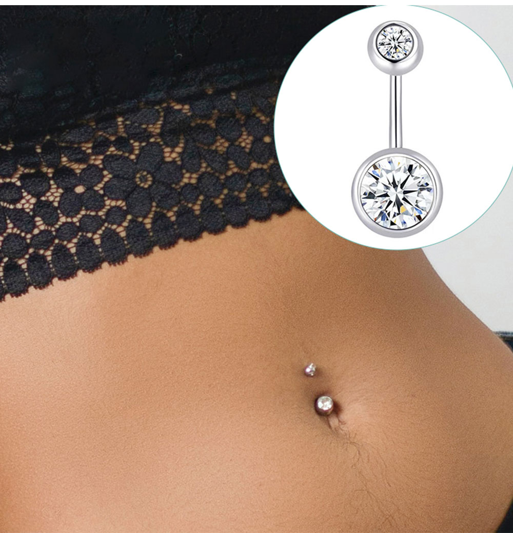 Belly Bar Titanium - Double Gem Belly Button Rings Stainless