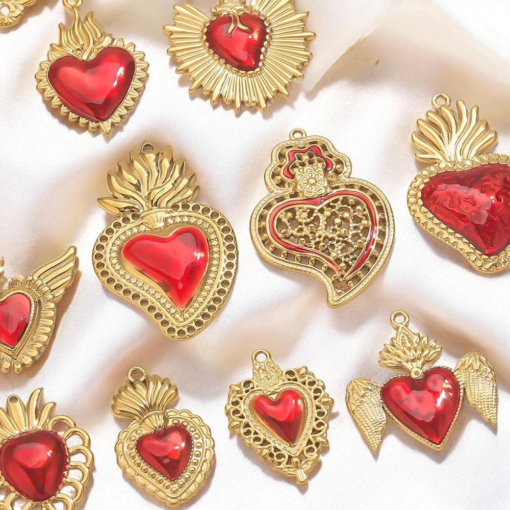 Body Jewelry Diy - 3pcs Stainless Steel Red Enamel Heart-shaped
