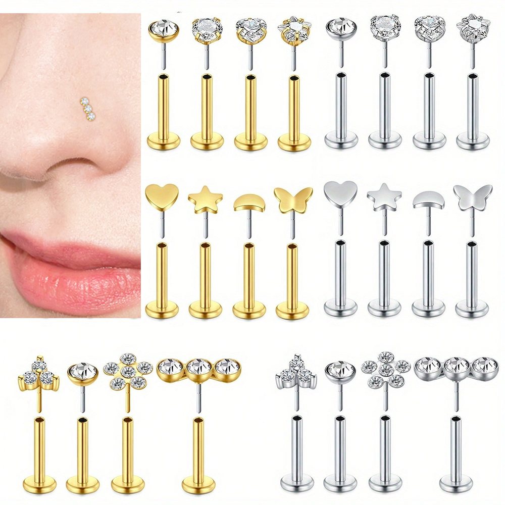 Body Jewelry Threadless - 4pcs Nose Stud Threadless Nose Stud