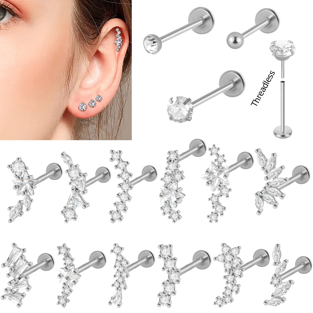 Body Jewelry Threadless - 1PC Surgical Steel Zircon Labret Threadless