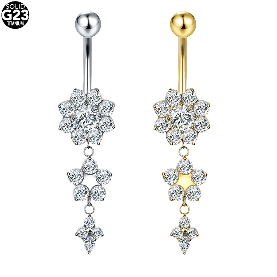 1/5PCS Titanium Heart CZ Navel - đánh giá và giá Belly Bar Titanium