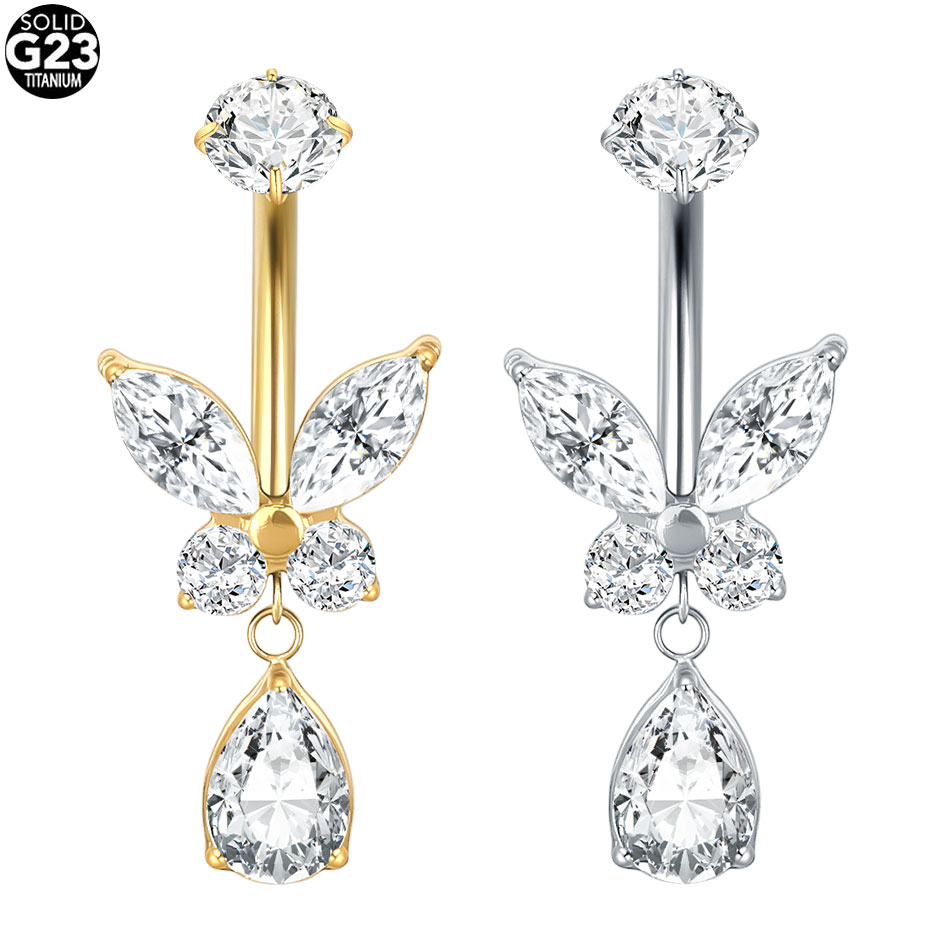 1/5PCS Titanium Heart CZ Navel - đánh giá và giá Belly Bar Titanium