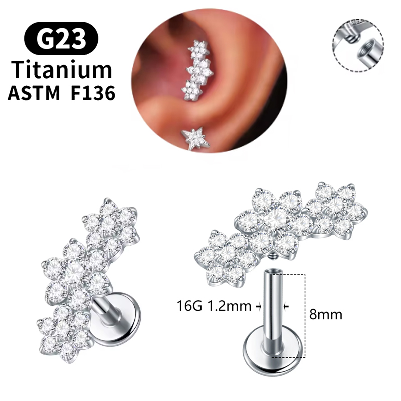 1PC G23 Titanium Three Flower  - đánh giá và giá Cluster Stud Ear