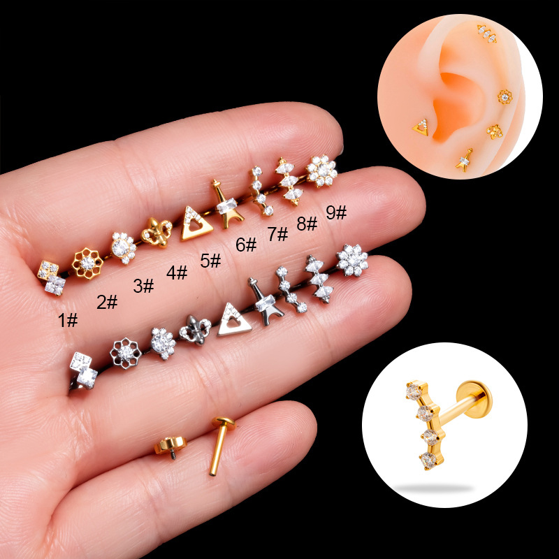 1PC G23 Titanium Internally Th - đánh giá và giá Cluster Stud Ear