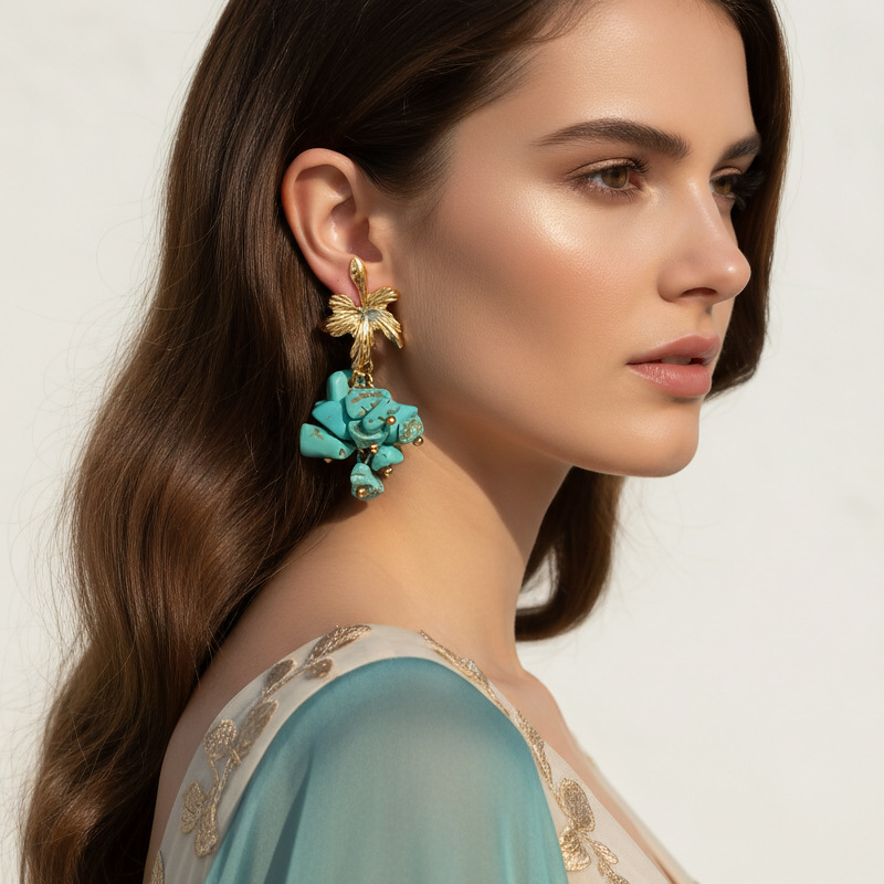 Vintage Gold Plated Leaf Dangl - đánh giá và giá Cluster Stud Ear