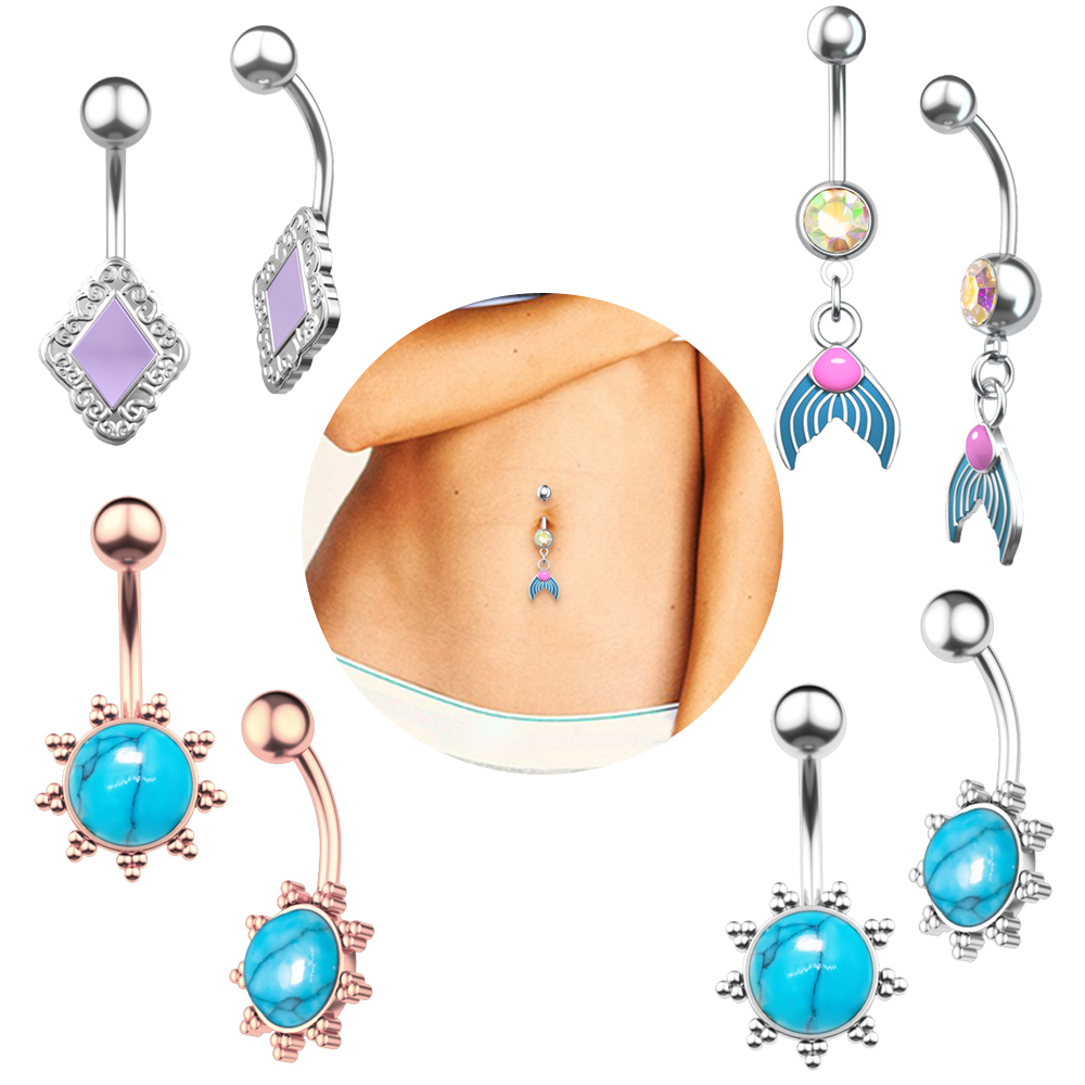 14G Curved Butterfly Series CZ - đánh giá và giá Belly Bar Titanium