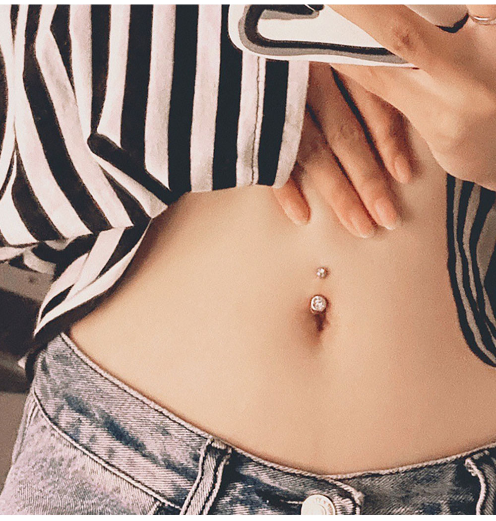 Double Gem Belly Button Rings  - đánh giá và giá Belly Bar Titanium