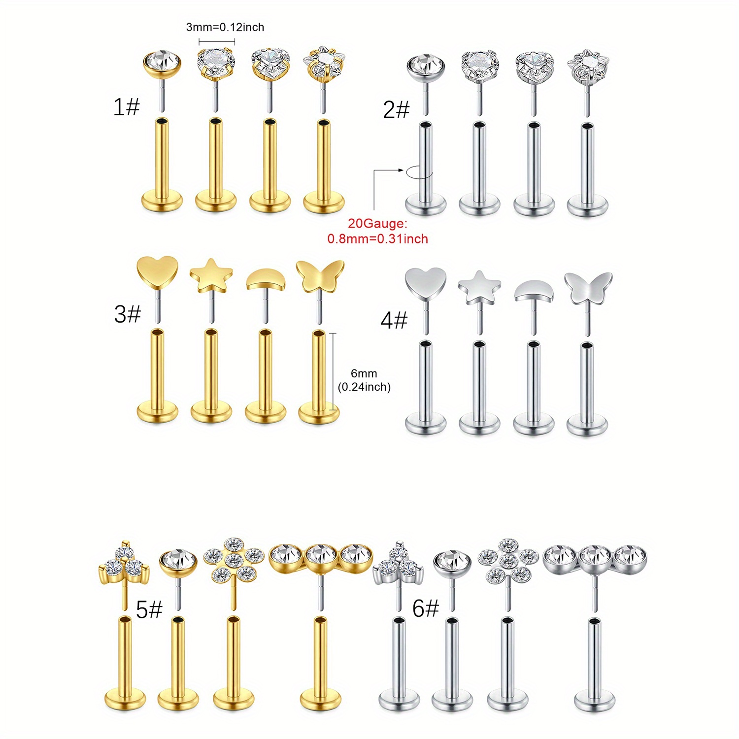 4pcs Nose Stud Threadless Nose - đánh giá và giá Body Jewelry Threadless