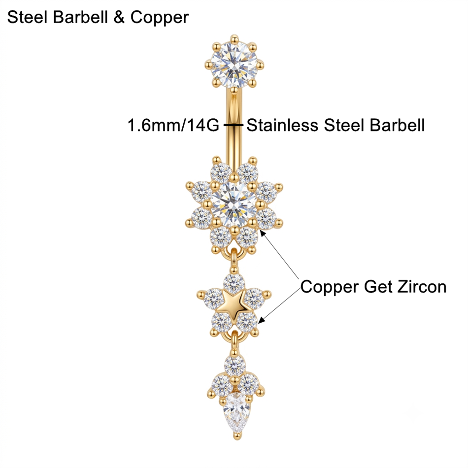 Dainty CZ Butterfly Flower Bel - đánh giá và giá Belly Bar Titanium